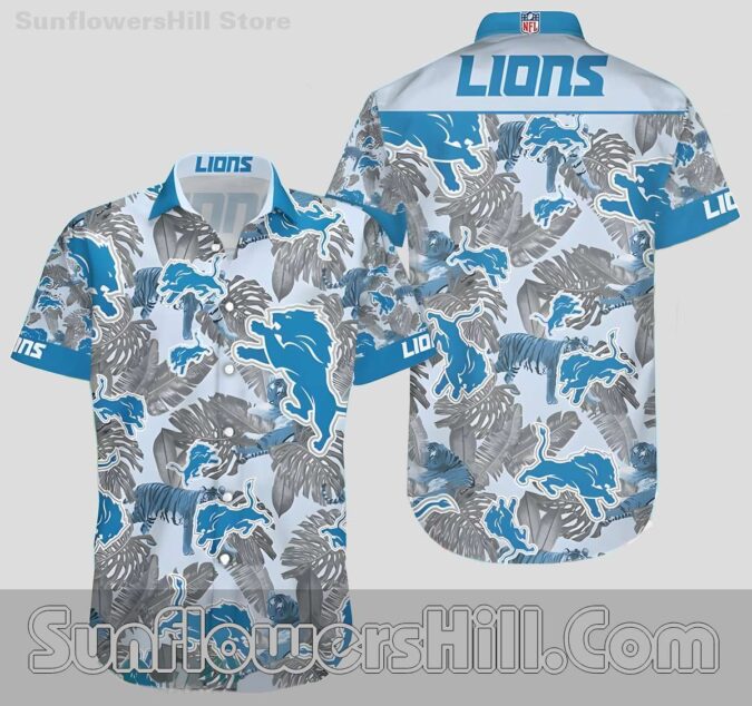 Soft Cotton Detroit Lions Tropical Leaf Casual Hawaiian Shirt for Sports Teams