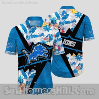 Trendy Detroit Lions Pineapple Print Hawaiian Shirt for Summer Beach Parties