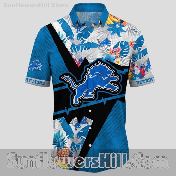 Trendy Detroit Lions Pineapple Print Hawaiian Shirt for Summer Beach Parties